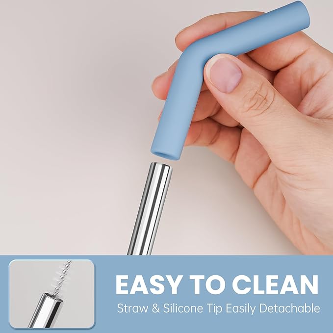 Tomorotec 6-Pack Reusable Stainless-Steel Straws with Silicone Tips, 3 Sizes Compatible with Stanley Tumblers 40OZ 30OZ 20OZ 14OZ, Dishwasher Safe, Includes 2 Cleaning Brushes (Ocean Gradient)