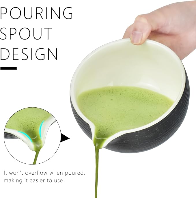 Artcome Bluestone Glaze Matcha Kit for Japanese Tea Ceremony, Bowl with Pouring Spout, Whisk, Tea Scoop, Matcha Powder Strainer, Matcha Tea Set For Making Usucha, Koicha and Matcha Latte (8 PCS)