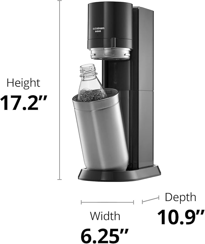 SodaStream E-Duo Sparkling Water Maker Bundle (Black) with CO2, Carbonating Bottle, (1) 1L Glass Bottle and 2x Bubly Drop Flavors