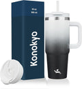 30 oz Tumbler with Handle and 2 Straws,2 in 1 Lid Insulated Water Bottle Stainless Steel Travel Coffee Mug,Day Night