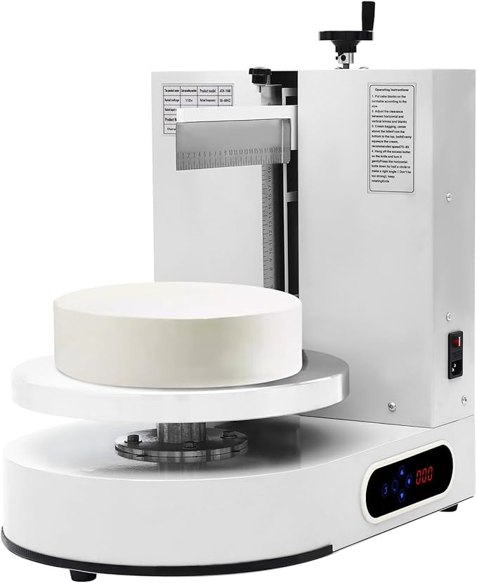 Automatic Cake Decorating Machine, Electronic Cream Coating Spreading Smooth Machine with Graduated Scraper 30-200RPM Rotating Speed,Cake Bread Spreader Machine for 4-12inch Cakes,White