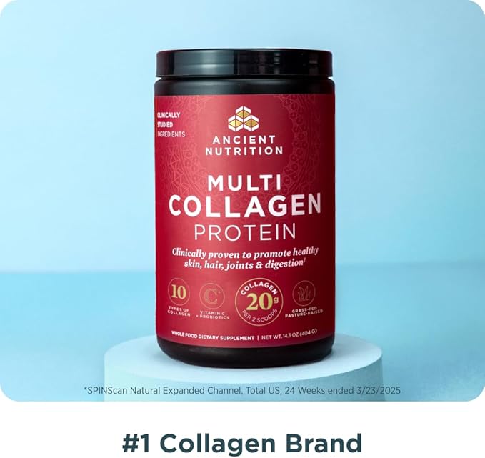 Ancient Nutrition Hydrolyzed Collagen Peptides Powder, Unflavored Multi Collagen Powder Packets for Women and Men with Vitamin C, 24 Servings, Supports Skin and Nails, Gut Health
