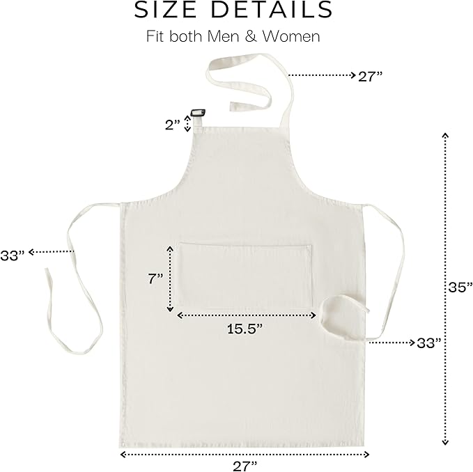 RAJRANG 100% Cotton Cooking Apron with 3 Pockets Kitchen Chef BBQ Adjustable Bib Aprons for Women Men