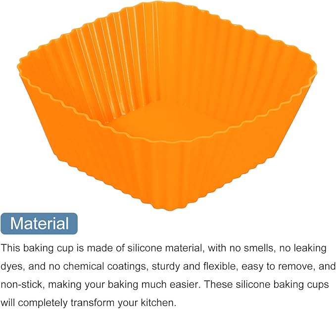 uxcell 36Pcs Silicone Cupcake Baking Cups, Silicone Muffins Liners Non-Stick Square Baking Cups, for Cooking Eggs Baking Muffins and Make a Cake(Orange)