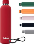 Slim Insulated Water Bottles for Travel 32oz with Clip, Double Wall Vacuum Stainless Steel Water Bottle Keeps Drinks Cold 24 Hrs/Hot 12 Hrs, 100% Leakproof, BPA Free（Red）