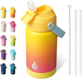 BJPKPK Insulated Water Bottle with Straw Lid, 12oz Thermos Water Bottles with Soft Nozzle, Flex Handle & Non-slip Boot, BPA Free Leak Proof Stainless Steel Metal Thermos, Tumblers, Cups,Rainbow