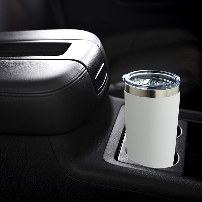 COMOOO 20oz Tumbler with Straw Stainless Steel Insulated Coffee Tumbler Cups Thermal Double Wall Vacuum Travel Coffee Mug with Splash Proof Sliding Lid for Home, Office, School (White, 1 Pack)