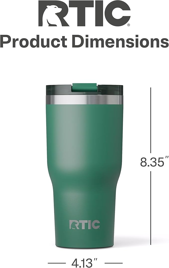 RTIC 30oz Essential Tumbler with Lid, Insulated, Stainless Steel, Metal, Double Wall Vacuum-Insulation, Ceramic Lined, Travel Cup for Iced Coffee, Tea, Hot and Cold Drink, Pine Tree