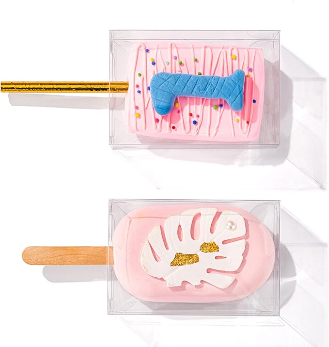 RomanticBaking 100 Pack 3.5"x 2.4"x 1.38" Clear Rice Krispie Treat Boxes with Hole for Cakesickle,Small Macaron,Candy,Treat Boxes Graduation Bab Show Party Favors Box