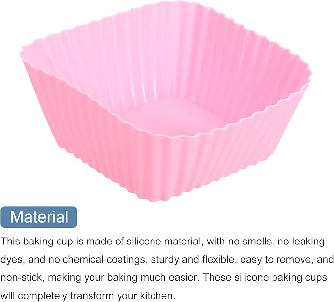 uxcell 36Pcs Silicone Cupcake Baking Cups, Silicone Muffins Liners Non-Stick Square Baking Cups, for Cooking Eggs Baking Muffins and Make a Cake(Pink)
