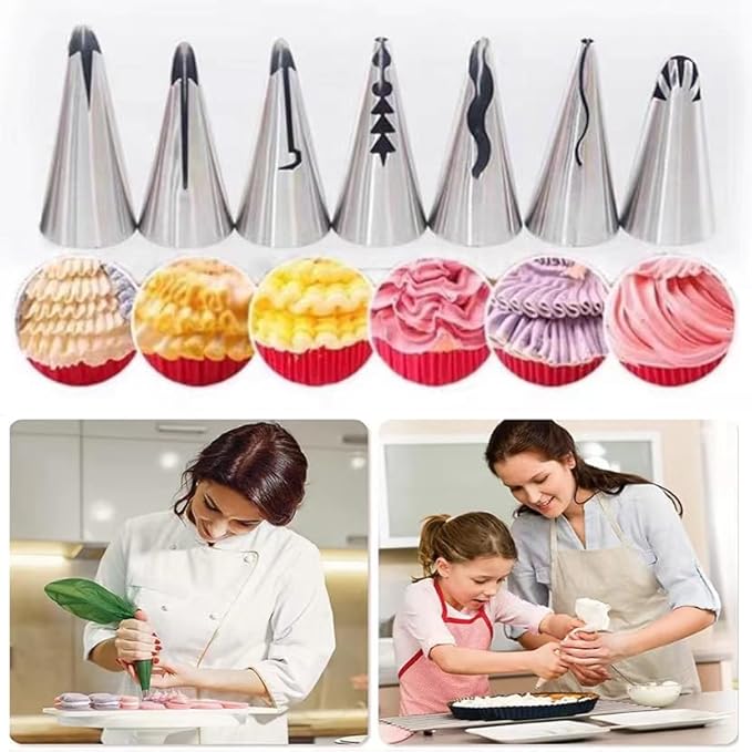 10pcs Cake Decorating Icing Piping Tip Set, Pleated Skirt PipingNozzles Set Ruffle Piping Tips Stainless Steel Frosting TipsDecorating Tips for Cake Cupcakes Cookies with A Cleaning Brush(10pcs)