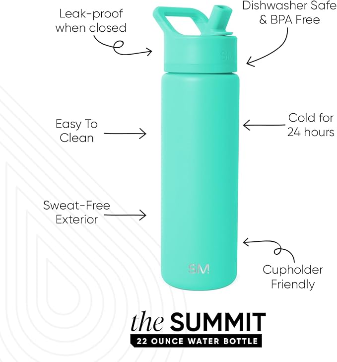 Simple Modern Summit Water Bottle with Straw Lid | Vacuum Insulated Stainless Steel | Leak Proof BPA-Free Cup for Travel, School, Sports | 22oz, Tropical Wave