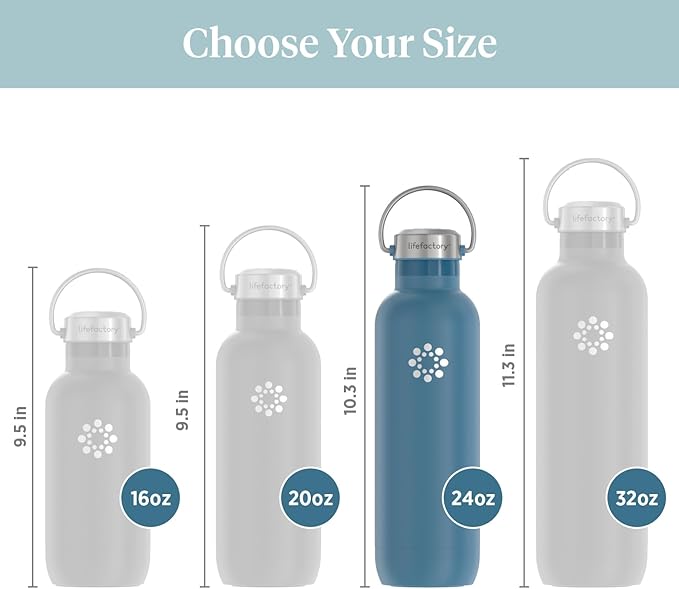 Lifefactory 24-Ounce Stainless Steel Vacuum-Insulated Sport Bottle, Dark Denim