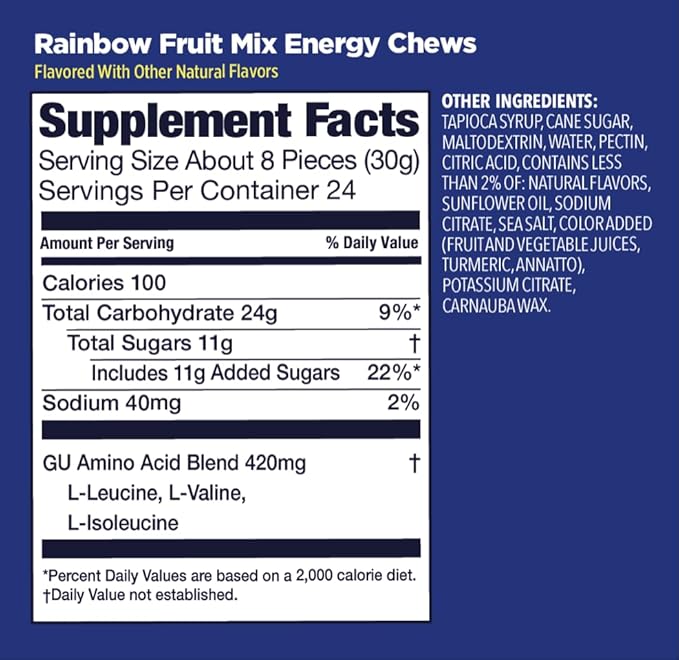 GU Energy Chews, Rainbow Mix Energy Gummies with Electrolytes, Dairy-Free, On-The-Go Energy for Any Workout, 12 Bags (24 Servings Total)