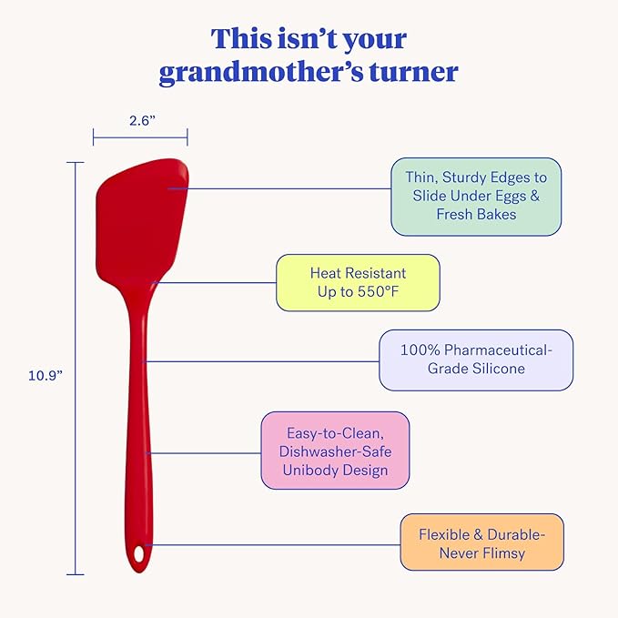GIR: Get It Right Heat-Resistant Silicone Spatula Turner - 11-Inch White Studio - Seamless One-Piece Design - Nonstick & Dishwasher-Friendly - Non-Scratch Baking Spatula & Pancake Flipper