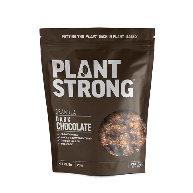 PLANTSTRONG Dark Chocolate Granola Snack Mix - Whole Grain, Naturally Sweetened With Fruit, Plant Based, Oil Free - Pack of 4 x 9oz Bags
