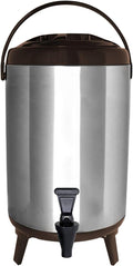Stainless Steel Insulated Beverage Dispenser – Insulated Thermal Hot and Cold Coffee Carafe – 12 Liter Drink Dispenser with Spigot for Hot Water, Tea & Coffee, Cold Milk, Juice & More BROWN