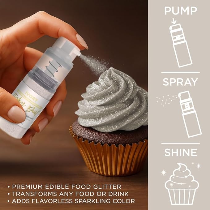 Bakell - Ivory Tinker Dust (4g, 1x Mini Spray Pump) Edible Glitter for Food, Desserts, and Beverages!