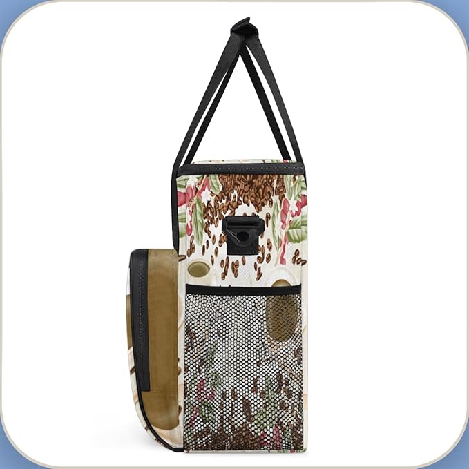 Watercolor Coffee Bean Coffee Maker Carring Bag Cafe Travel Carrying Storage Tote Bag Compatible with Keurig K-Mini or K-Mini Plus Portable Single Serve Coffee Brewer Case with Pockets for K-cup Pods