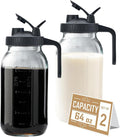 64oz Glass Pitcher with Lid - 2 Quart Mason Jar Pitcher with Spout, Leak-proof Milk Container for Refrigerator, Easy to Clean Wide Mouth Water Jug, Juice, Tea, Iced Coffee, Beverage and Drinks