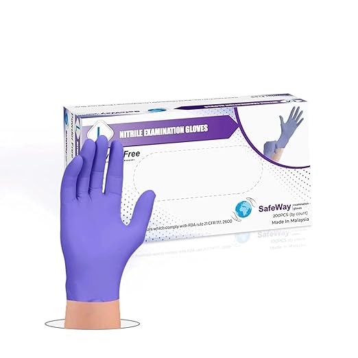 SafeWay Nitrile Gloves, 200 Ct, Large, Powder-Free, Latex-Free, All-Purpose, Professional Disposable Gloves with Textured Fingertips for Medical Use, Food Prep, Cleaning, Tattoo & More