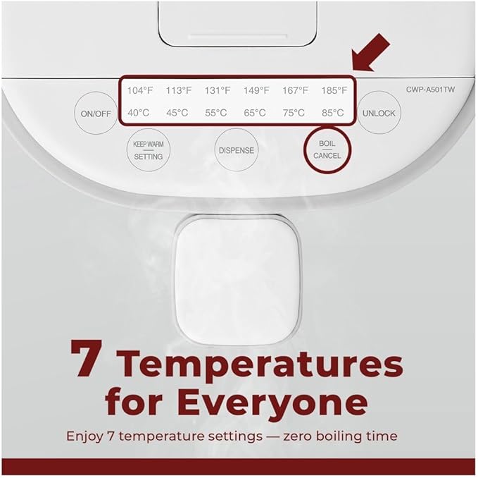CUCKOO CWP-A501TW 5-Liter Hot Water Dispenser & Warmer with 4 Operating Modes, Chlorine Evaporation, Child Lock Function (White/Gray)