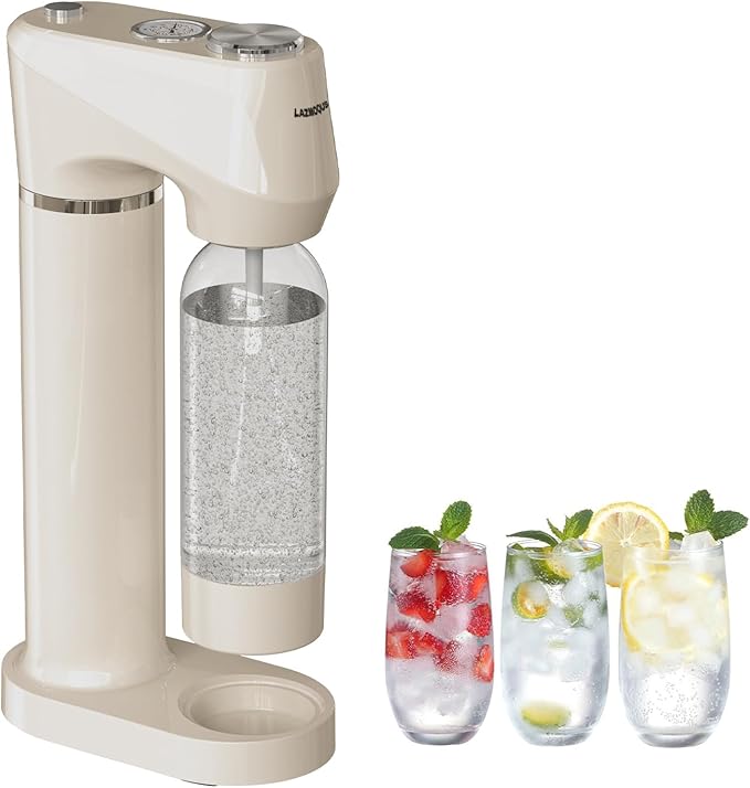 Sparkling Water Maker for Home, Soda Streaming Maker with 2 BPA free Bottles(1L + 0.5L) Carbonated Water Seltzer Fizzy Drink Machine, Compatible with Screw-in 60L CO2 Carbonator(NOT Included) (Cream)