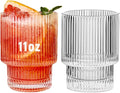 Ribbed Glassware Set of 2, 11oz Clear-Short Origami Style Drinking Glass Cup, Iced Coffee, Cocktail, Beer, Juice Drinking Glasses