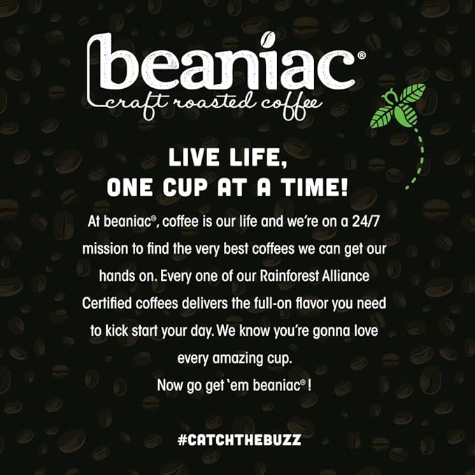 beaniac Sweet n' Saucy Caramel, Flavored Light Roast, Single Serve Compostable K Cup Coffee Pods, Arabica Coffee with Natural Flavors, Keurig Brewer Compatible, 30 Count
