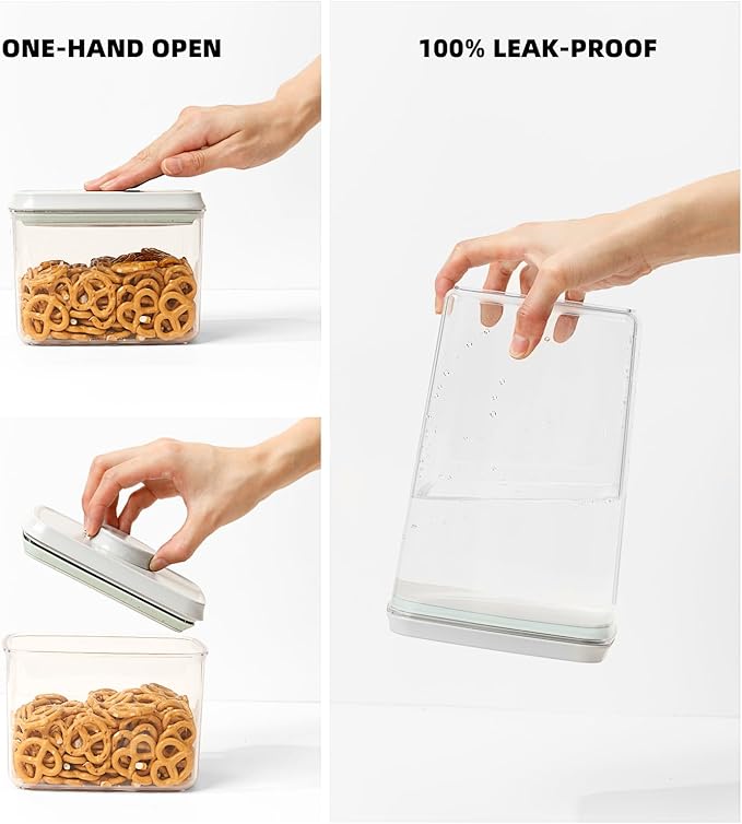 JIMALL Pop Containers for Food Storage, Stackable Food Containers with Lids Airtight, Leak-proof Containers for Cereal Flour & Sugar, 8 Piece Set-3.5Qt,2.9Qt,2.1Qt,1.3Qt