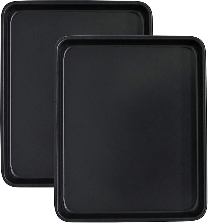 Toaster Oven Pans Set of 2, Shinsin 11-Inch Nonstick Baking Sheet Pans and Trays, 1/8 Thicker Replacement Small Baking Tray Accessories for Cookie, Non Toxic and Easy Clean and Diswasher Safe,Black