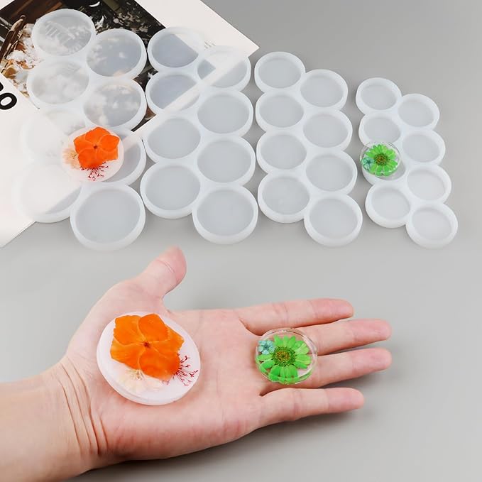4Pcs Set 32-Cavity Resin Circle Molds, Flat Round Keychain Silicone Mold, Magnet Mold, Earrings Mold, Pendant Silicone Mold for Resin(2in, 1.75in, 1.5in, 1.25in)
