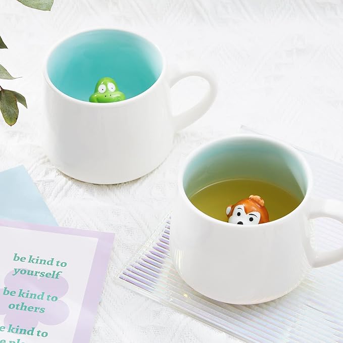 Cat Ceramic Cup Hidden 3D Animal Inside Mug,12 oz Cute Cartoon Handmade Figurine Mugs,Christmas Birthday Surprise for Friends Family or Kids (Cat)