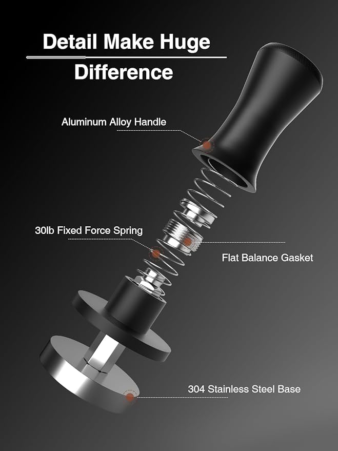 Espresso Tamper, Barista 58mm Coffee Tamper,Spring-loaded,Stainless Steel,Flat Base