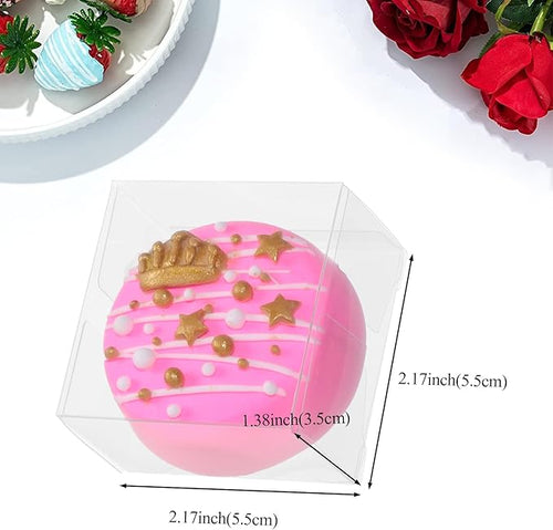 100 Pack Clear Chocolate Covered Ore Boxes Macaron Boxes Cookies Boxes Clear Favor Boxes Treat Boxes Pastry Boxes for Christmas Party Birthday Wedding(2.17"×2.17"×1.39")