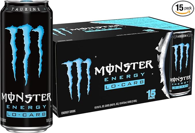 Monster Energy, Lo-Carb Monster, Low Carb Energy Drink, 16 Ounce (Pack of 15)