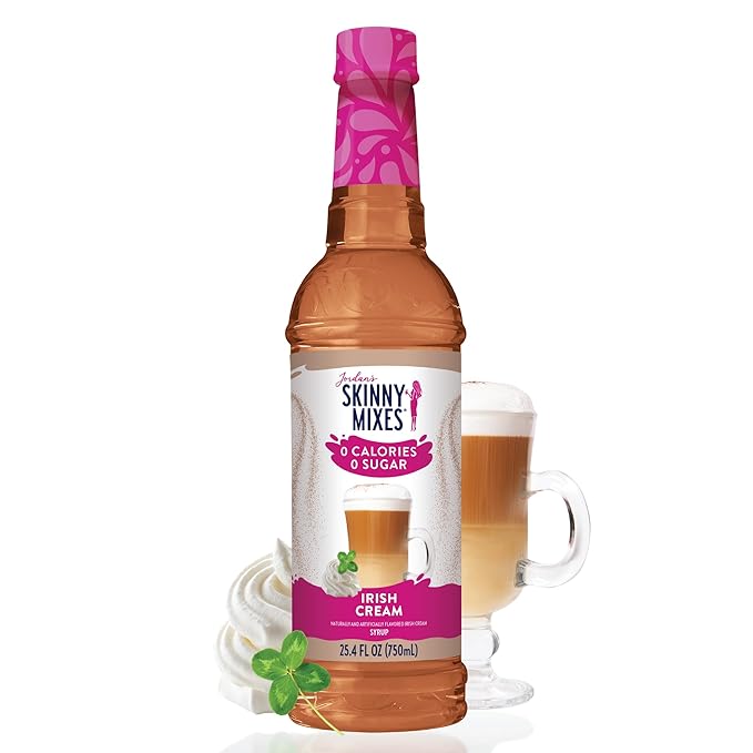 Jordan's Skinny Syrups Sugar Free Coffee Syrup, Irish Cream Flavor Drink Mix, Zero Calorie Flavoring for Lattes, Protein Shake, Food & More, Gluten Free, Keto Friendly, 25.4 Fl Oz, 1 Pack