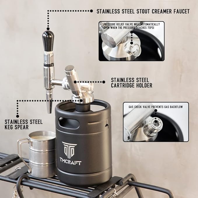 TMCRAFT 64oz Nitro Cold Brew Coffee Maker, Home Brew Coffee Keg with Stainless Steel Stout Creamer Faucet & Pressure Relieving Valve