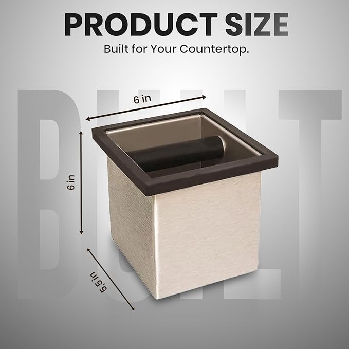 Rattleware Stainless Steel Knock Box | Heavy-Duty Espresso Grounds Container, Welded Bar, Durable and Efficient for Baristas - Quality Coffee Preparation (6"x5.5"x6")