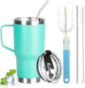 20 oz Tumbler with Handle, Stainless Steel Insulated Tumbler with Lid and Straw, Double Wall Vacuum Coffee Mug Tumbler, Insulated Coffee Thermal Cup for Cold and Hot (Mint Green)