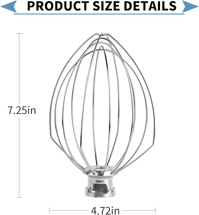 6 Wire Whisk Attachments Compatible with KitchenAid 5-6Quart Mixer, Bowl Lift Stand Mixer Accessories, 6-Quart Stainless Steel Whisk, Egg Cream, Cake Mayonnaise, For Multiple Models