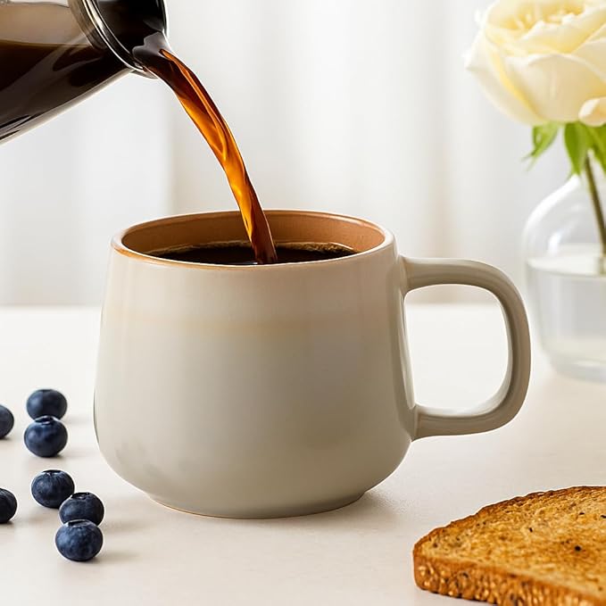 Large Ceramic Coffee Mugs Set of 4, 16 oz Stoneware Coffee Cups with Comfortable Handle for Latte, Tea, Cappuccino, Cocoa -Microwave and Dishwasher Safe - Modern Unique Aesthetic