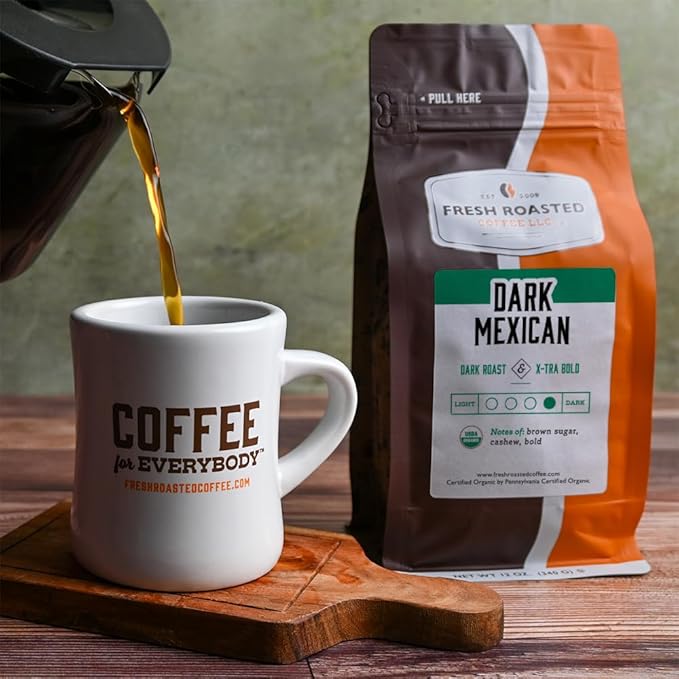 Fresh Roasted Coffee, Organic Dark Mexican, Dark Roast, Mold & Mycotoxin Tested, Kosher, 12 oz, Ground