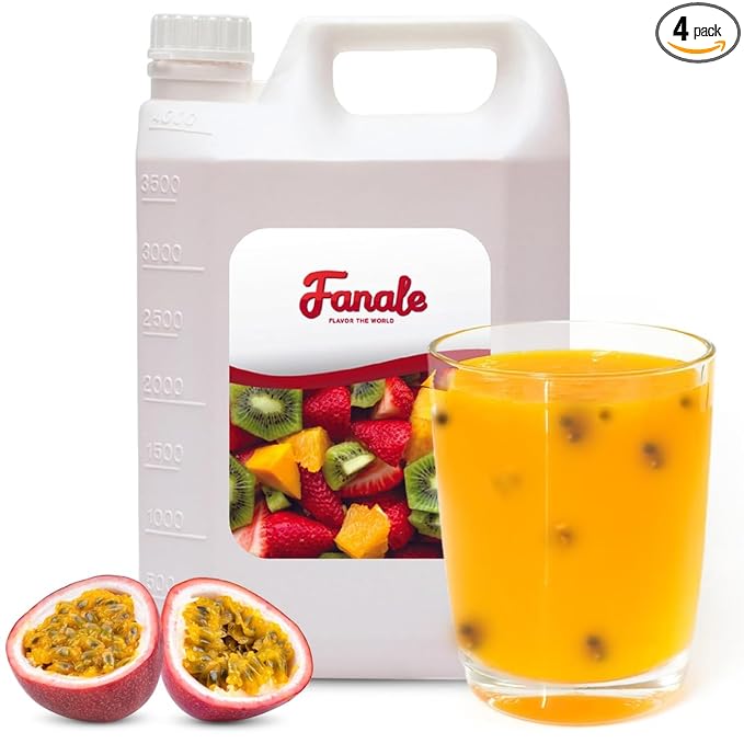 Fanale Premium Flavoring Concentrated Syrup for Bubble Tea 11 lb | Passion Fruit Flavor Syrup | for Boba Tea, Smoothies, Slushes, Desserts | 11lb | Pack of 4 | SRP030