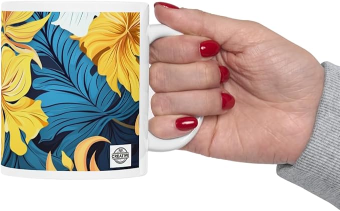 11 OZ Novelty Coffee Mugs - Christmas Gift (White & Yellow Flower Mug)