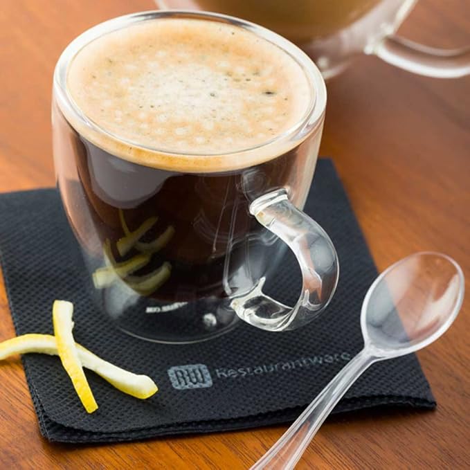 Restaurantware Forma 3 Ounce Small Glass Espresso Cups 10 Double Wall Clear Shot Cups - Built-In Handle Does Not Chip Clear Glass Espresso Mugs Rolled Rim Microwavable