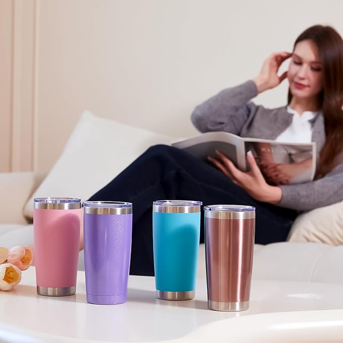 MEWAY 20oz Tumbler Cup Double Wall Vacuum Insulated Travel Mug Bulk, Stainless Steel Tumblers with Lid and Straw, Durable Powder Coated Coffee Cups for Cold & Hot Drinks (Rose Gold, 1)