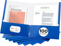 Zzrywuty File Folders with Pockets Letter Size, 100-Pack Paper Folders with Card Slot, Two Pocket Folders for School Students, Businessmen, Home and Office Workers（Blue）