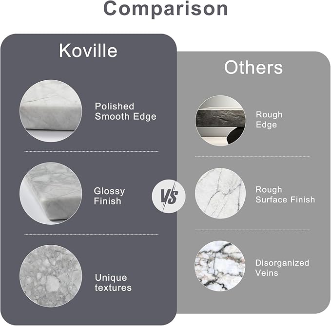 Koville Natural Marble Cutting Board for Kitchen Countertop, 16" x 12" Rectangular Marble Cutting Board Pastry Boards Cheese Boards for Home Decor, Resistant Stone Charcuterie Board Chopping Slab