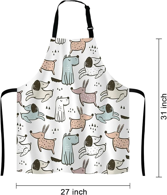 Cartoon Dogs Apron for Women and Men, Adjustable Kitchen Chef Apron for Cooking Baking - Cute Birthday, Anniversary, Mother's Day Apron Presents for Mom Wife Girlfriend Aunt Grandma